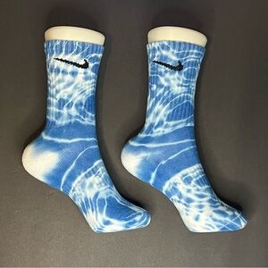 Custom handmade “Blue Ripple“ Tie-Dye Nike Crew Socks